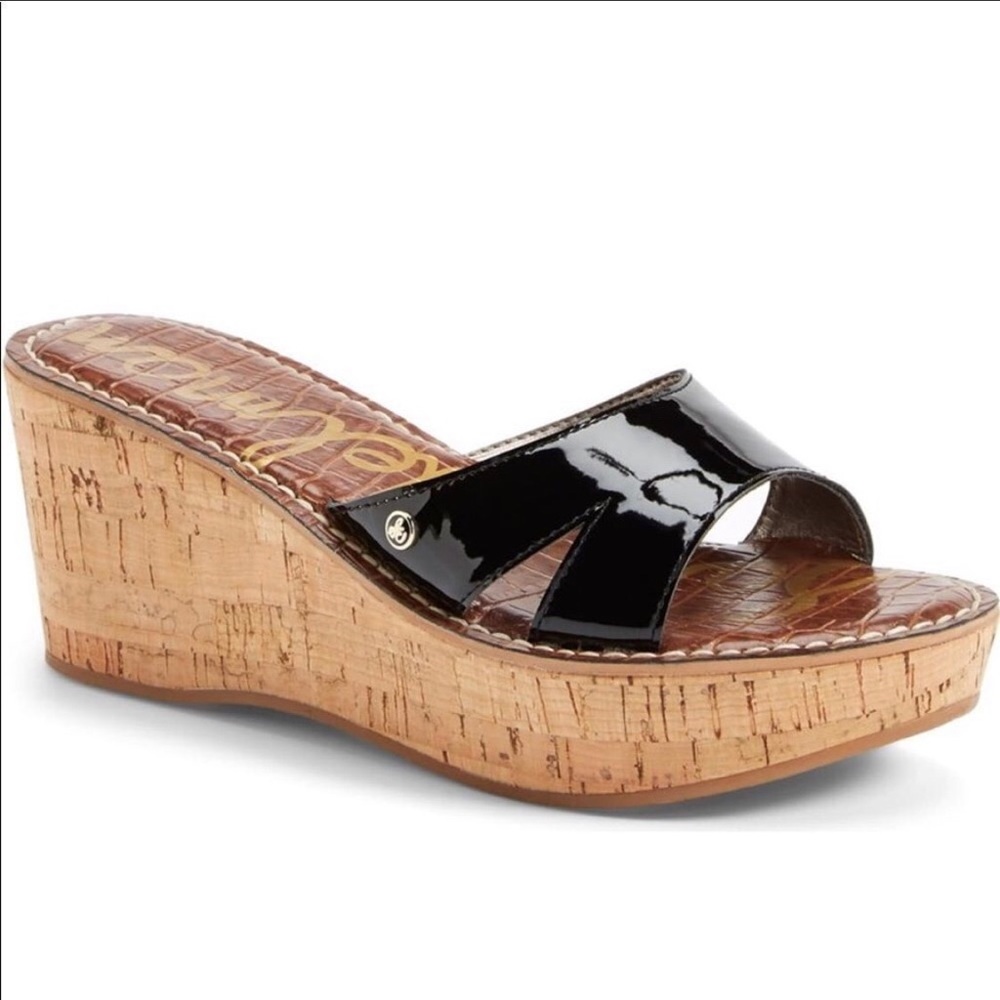 Sam Edelman Reid Black Strap Cork Wedge Sandals